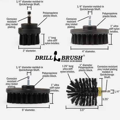 Drillbrush BBQ Grill Cleaning Kit Drill Brush Set - Safe Nylon Grill Brush | Nylon Ultra Stiff Power Scrubber Attachments for Loose Paint, De-Scaling Rust & Graffiti Removal on Stone, Brick & Masonry