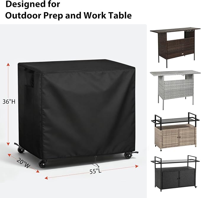 TheElves Table Cover 55"Lx20"Wx36"H for VINGLI HOMEFUN ECOTOUGE Bar Table | Waterproof Dustproof Weather Protection Outdoor Table Cover for Prep Table, Side Table, Grill Cart, Bar Cabinet, Dining Table