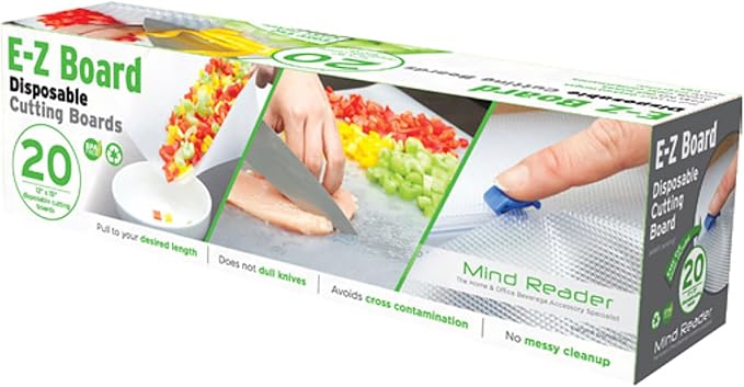 Mind Reader E-Z Board Disposable Plastic Cutting Board, Flexible, 20 sf, Camping, 13.78"L x 3.35"W x 3.74"H, 2 Pack, Clear
