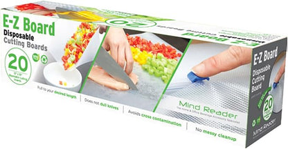 Mind Reader E-Z Board Disposable Plastic Cutting Board, Flexible, 20 sf, Camping, 13.78"L x 3.35"W x 3.74"H, 2 Pack, Clear