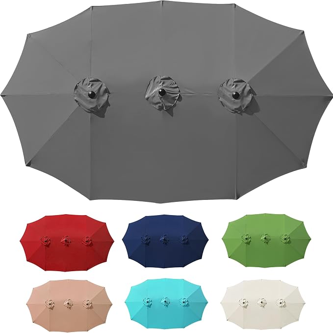 15ft Double Sided Patio Umbrella Replacement Canopy,12 Ribs Umbrella Replacement Top Cover,Frame NOT Included