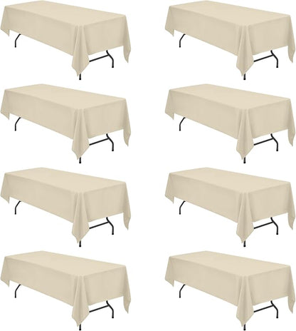 BRILLMAX 8 Pack Beige Tablecloths 60x126 Inch for 8ft Rectangle Tables | 150 GSM Polyester Fabric, 15" Standard Drop, Water, Stain & Wrinkle Resistant Cloth Cover for Wedding Reception Banquet Party
