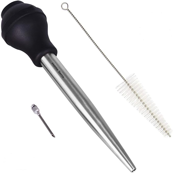 18/8 Stainless Steel Silicone Bulb Turkey Basters Syringe - Injector Needle with Cleaning Brush