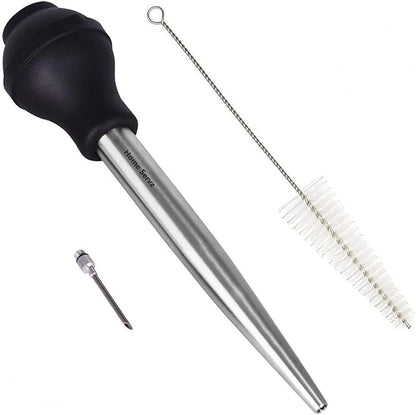 18/8 Stainless Steel Silicone Bulb Turkey Basters Syringe - Injector Needle with Cleaning Brush