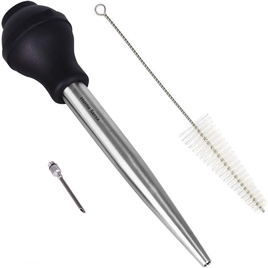 18/8 Stainless Steel Silicone Bulb Turkey Basters Syringe - Injector Needle with Cleaning Brush