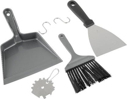 6 Piece Pellet Grill Ash Cleaning Kit, Includes 1 Dust Scoop, 1 Soft Bristle Brush, 1 Flat Scraper, 1 3D Scraper, 2 Hook