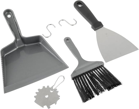 6 Piece Pellet Grill Ash Cleaning Kit, Includes 1 Dust Scoop, 1 Soft Bristle Brush, 1 Flat Scraper, 1 3D Scraper, 2 Hook