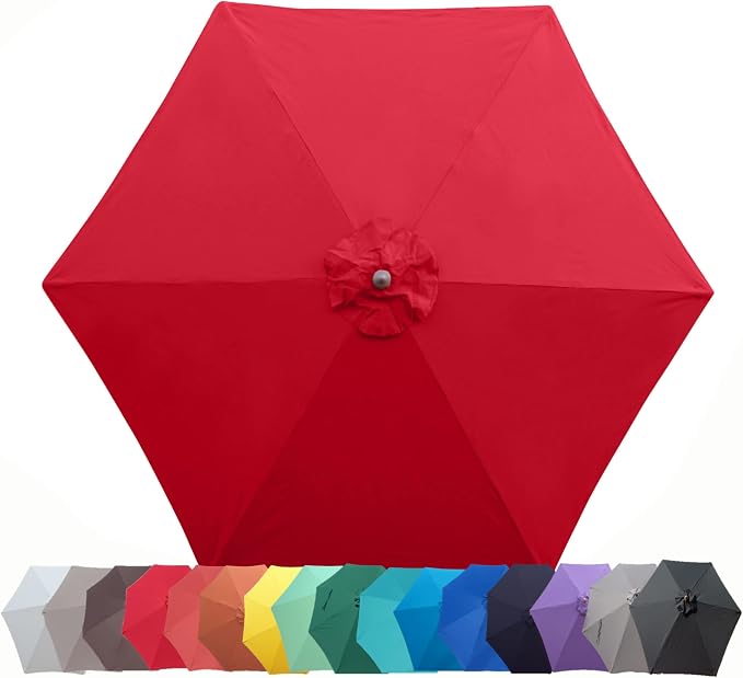 Formosa Covers 9ft 6 Ribs Market Patio Umbrella Replacement Canopy - Top Canvas - 600D UV Protective and Water Resistant Umbrella Fabric - Premium Replacement Canopy Cover ONLY (Red)