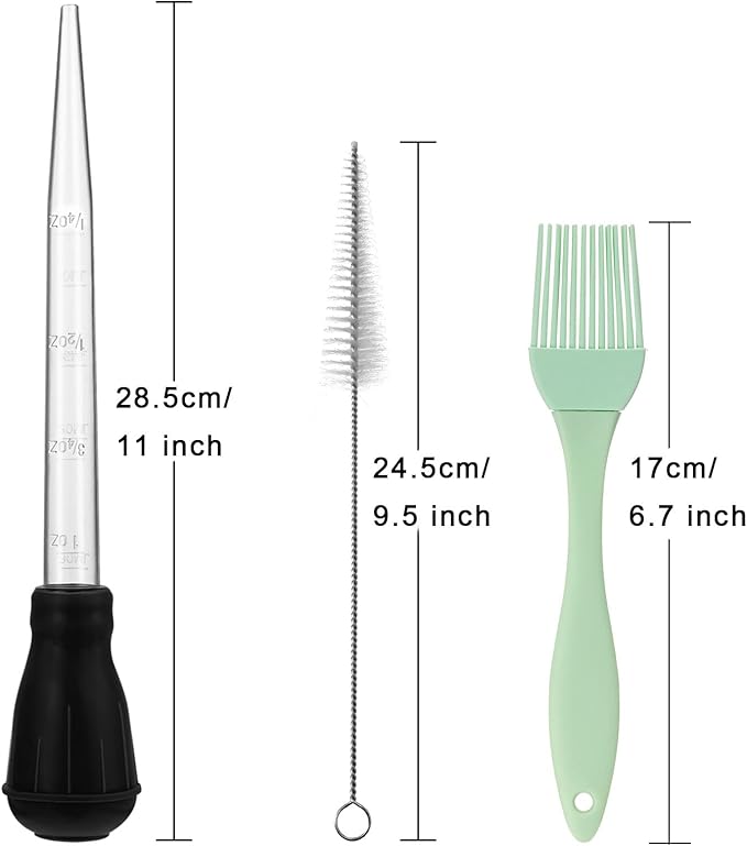 Boao 5 Pieces Nylon Heat-Resistant Turkey Baster Cooking Set Includes Meat Baster, 1 Silicone Basting Brush and 2 Cleaning Brush for BBQ Grill Baking Kitchen Cooking Thanksgiving(Black, White)