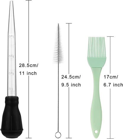 Boao 5 Pieces Nylon Heat-Resistant Turkey Baster Cooking Set Includes Meat Baster, 1 Silicone Basting Brush and 2 Cleaning Brush for BBQ Grill Baking Kitchen Cooking Thanksgiving(Black, White)