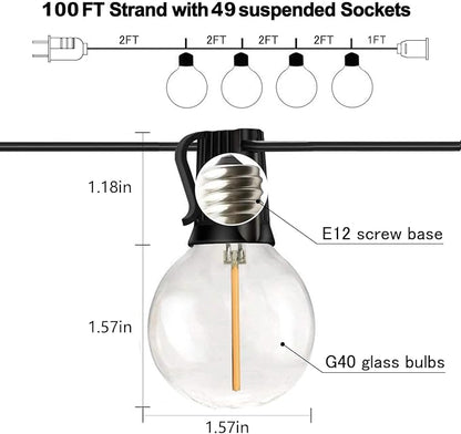 Banord 100FT G40 Globe String Lights, 2700K LED Outdoor Patio Lights String with 50 Dimmable Shatterproof Bulbs, Waterproof Connectable Hanging Lights for Backyard Porch Balcony Party, E12 Socket Base