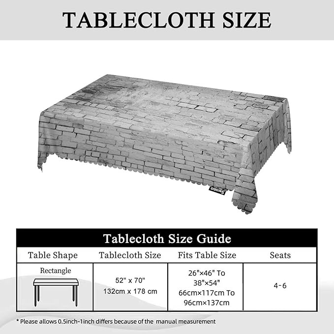 Swono Wall Texture Rectangle Tablecloth White Grunge Brick Wall Table Cloth Dining Table Cover for Home Kitchen Restaurant Party Buffet Picnic, 52x70 Inch