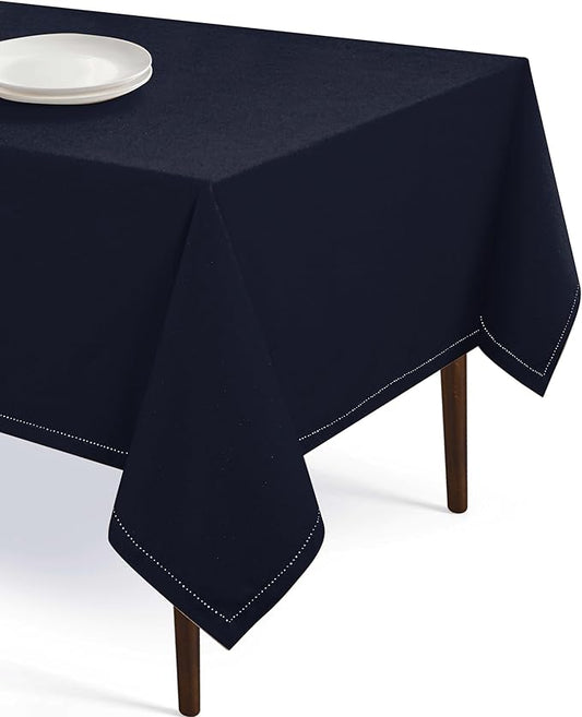 Rectangle Table Cloths 52 Inch x 70 Inch 100% Cotton Decorative Washable Rustic Tablecloth Cover for Gifts, Buffet, Dining, Kitchen & Camping - Navy