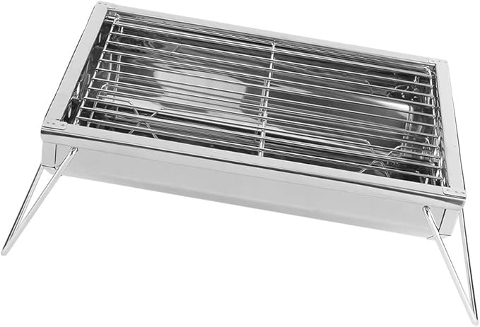 Folding Charcoal Grill Stainless Steel BBQ Tool for BBQs, Picnics, and Camping, Easy to Assemble and Clean, Outdoor Cooking Grill for Burgers, Fish, 13.1x8.9x3.1in, Silver