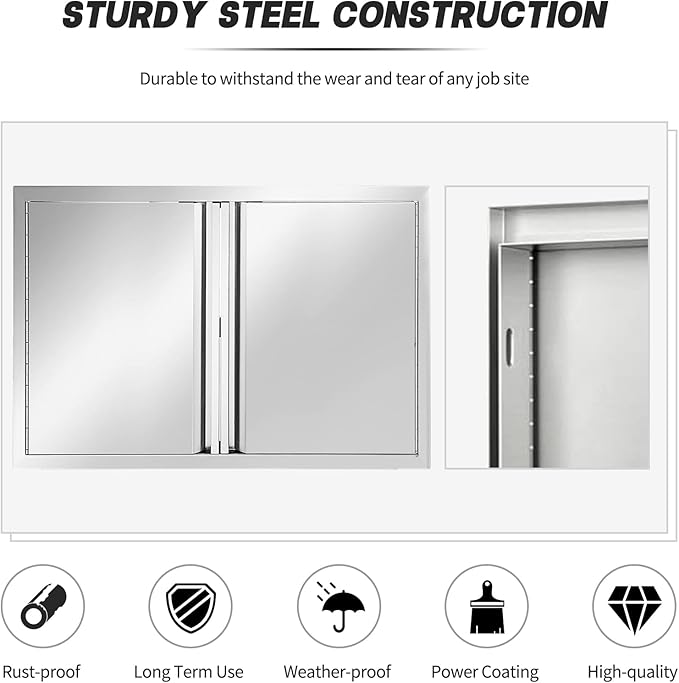 Outdoor Kitchen Doors Stainless Steel,31" W by 24" H Double Access Door, Outdoor Stainless Steel Cabinet Doors, Pin-Hinge Flush Mount Self-Rimming for Outdoor Kitchen and BBQ Island