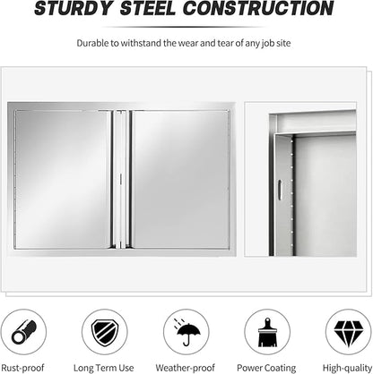 Outdoor Kitchen Doors Stainless Steel,31" W by 24" H Double Access Door, Outdoor Stainless Steel Cabinet Doors, Pin-Hinge Flush Mount Self-Rimming for Outdoor Kitchen and BBQ Island