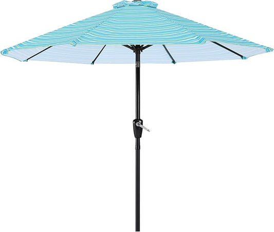 ABCCANOPY 9FT Patio Umbrella - Outdoor Waterproof Table Umbrella with Push Button Tilt and Crank, 8 Ribs UV Protection Pool Umbrella for Garden, Lawn, Deck & Backyard (Turquoise Stripes)