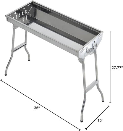 New Large 36 in x 13 in Russian Style Stainless Steel Portable Folding Charcoal BBQ Grill Camping Fishing House Party or in Park Nature Шашлык Грилл (Special Order, Allow Extra Time for Delivery)