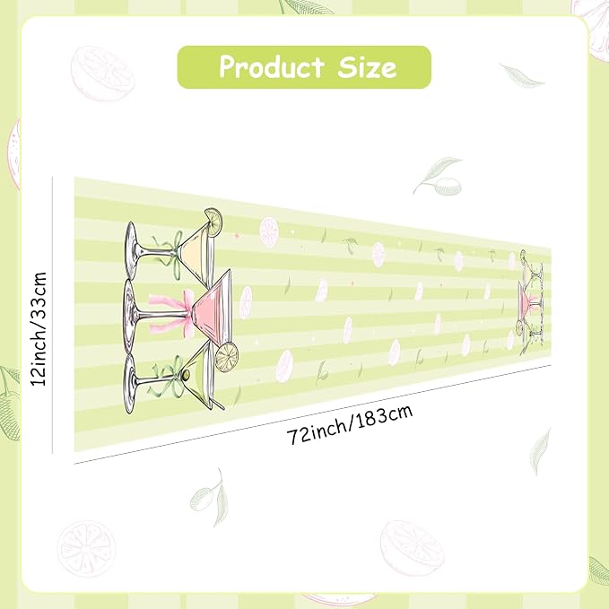 Green Pink Martini Theme Table Runner, Cocktail Lovers Linen Fabric Table Runner for Everyday Use 72 x 13 Inches, Washable Table Cover for Indoor Outdoor Kitchen Dining Table Home Decor