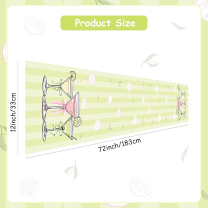 Green Pink Martini Theme Table Runner, Cocktail Lovers Linen Fabric Table Runner for Everyday Use 72 x 13 Inches, Washable Table Cover for Indoor Outdoor Kitchen Dining Table Home Decor