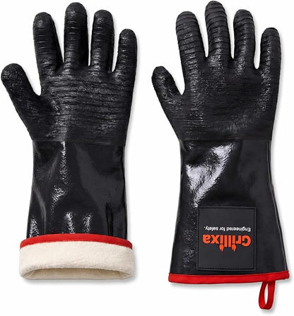 932F Light Heat Resistant BBQ Gloves, 14-Inch Waterproof Neoprene Grill Gloves, Oil & Slip Resistant with Cotton Lining, for Oven, Smoker, Fire Pit, Rotisserie and BBQ Cooking
