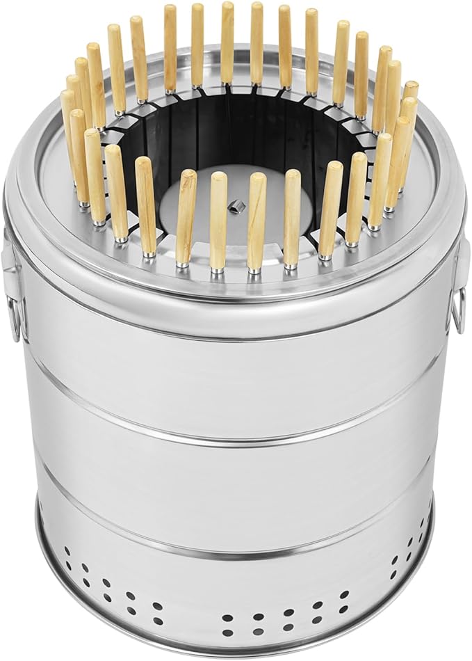 Portable Smokeless Charcoal Grills, Stainless Steel Charcoal BBQ Grill Barrel with Skewers, Outdoor Fire Pit, Barbecue Grill for Outdoor Cooking Camping Picnic Gathering Backyard Patio