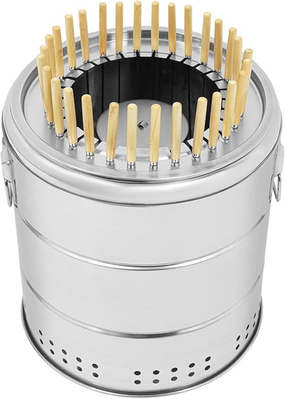 Portable Smokeless Charcoal Grills, Stainless Steel Charcoal BBQ Grill Barrel with Skewers, Outdoor Fire Pit, Barbecue Grill for Outdoor Cooking Camping Picnic Gathering Backyard Patio