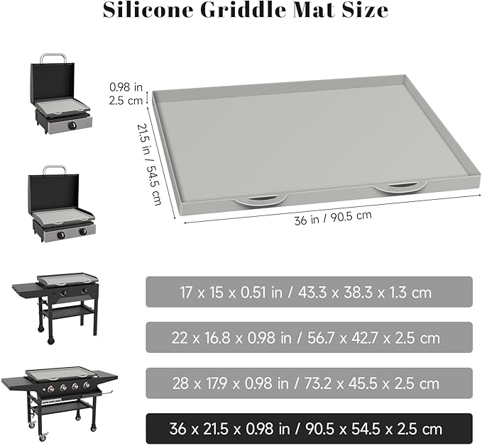 36 Inch Heavy Duty Food Grade Silicone Grill Mat for Blackstone Griddle | Gray Blackstone Griddle Cover | Durable, Non-Stick, Heat-Resistant Silicone Mat for Grilling & Protection