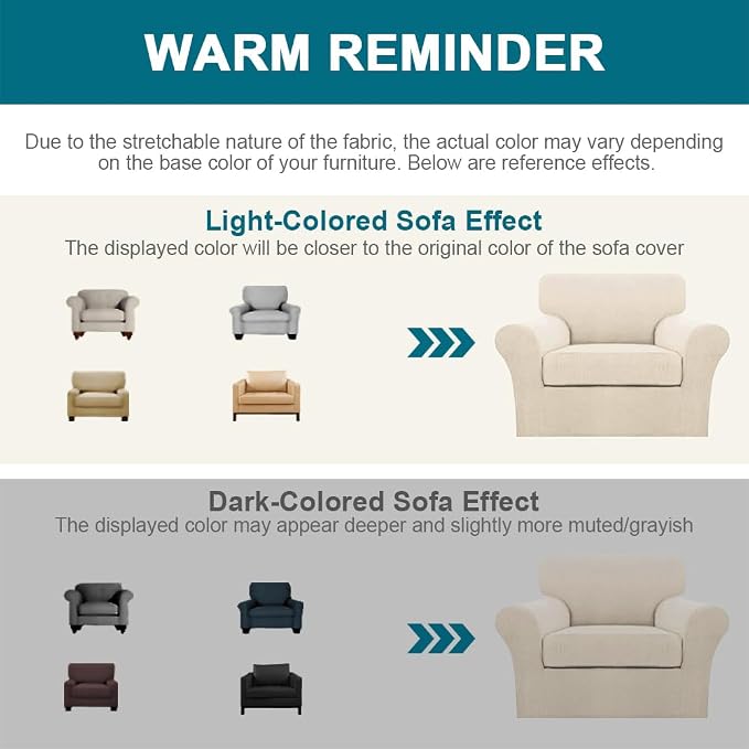 Turquoize 2 Piece Chair Covers for Living Room Armchair Couch Cover with Individual Cushion Covers Furniture Cover for Chairs (Chair,BiscottiBeige)