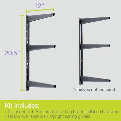 Minimalistic Black Shelf Brackets by Delta Cycle, Set of 6 Fully Adjustable 12-inch Heavy Duty Shelf Brackets, Holds Up to 480 lbs, Modern Shelf Bracket for Wood Shelves