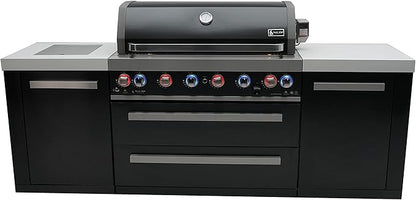 Mont Alpi MAi805-BSS Outdoor Kitchen Island Grill - 6 Burner Black Stainless Steel | 44 Inch | Side Burner, Granite Countertops, Rotisserie & Cover