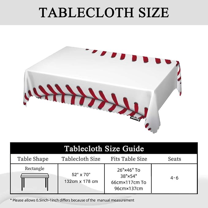 Swono Rectangle Tablecloth Baseball Table Cover 52x70 Inch Sport Baseball Red Lace Seam Heavy Duty Table Cloth for Rectangle Tables Decorative Tablecloth for Dining Party Camping BBQ