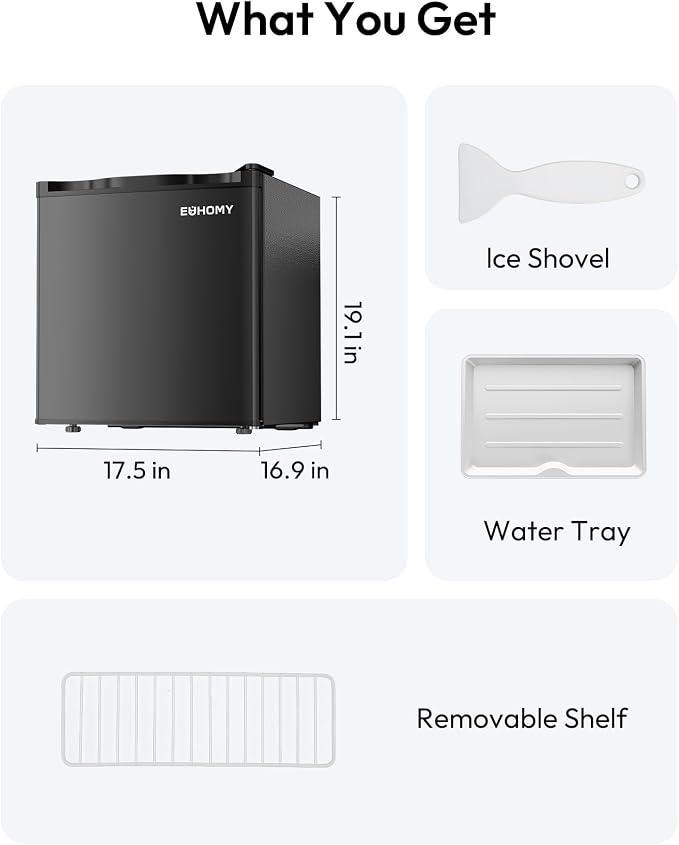 EUHOMY 1.7 Cu.Ft Mini Fridge, Reversible Single Door Compact Refrigerator, Adjustable Thermostat, Energy Saving, Mini Fridge for Bedroom, Office, Dorm, Black