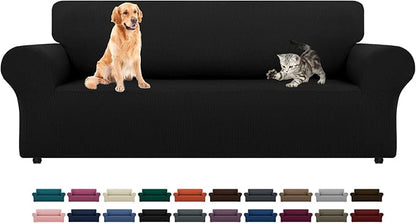 LURKA Stretch Couch Cover for Sofa, 1 Piece 3 Cushion Slipcover, Black | Soft Stretch Jacquard, Fits 78"-94" Sofas, Elastic Bottom for Secure Fit, Machine Washable, Pet & Kid Friendly