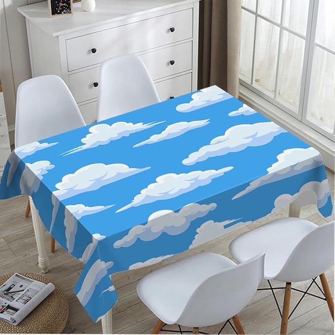 TKS MITLAN Blue Sky and White Clouds Tablecloth Decor Cloud Vector Set Collection Graphic Clip Art Design Table Cloth Dining Room Kitchen Table Cover 60" X 84" Oblong/Rectangle