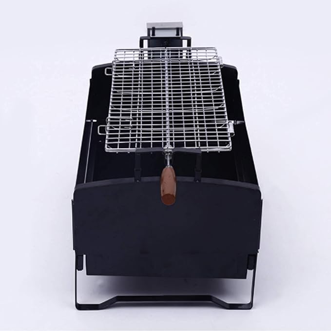 Portable Charcoal Grill for Camping BBQ, Outdoor Barbecue Grill with Electric Motor Roast, Easy Clean Stainless Steel BBQ Grill for Picnic Patio Party,A-1
