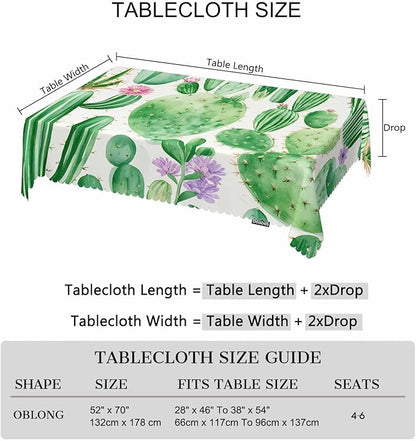Cactus Dinner Tablecloth Table Cover, Blooming Cactus Succulents Flowers Green 52x70 Inch Table Cloth Dust-Proof Table Cover Protector for Home Restaurant Picnic Camping BBQ