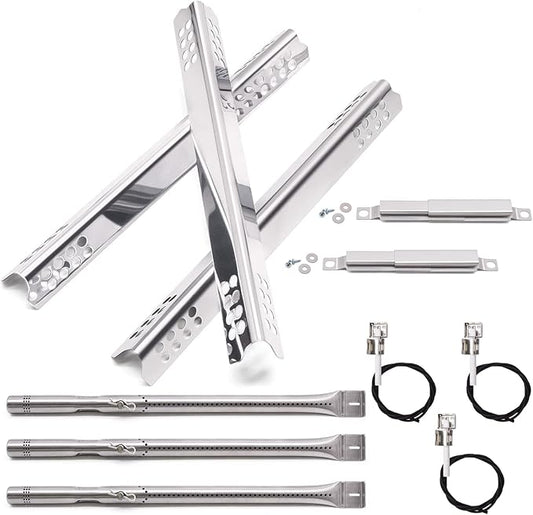 Criditpid Grill Replacement Parts for Charbroil 3 Burner 463242516 463242515 463355220 463367016 Models, Stainless Steel Grill Burners, Heat Plate Shields, Crossover Tubes and Ignitors.