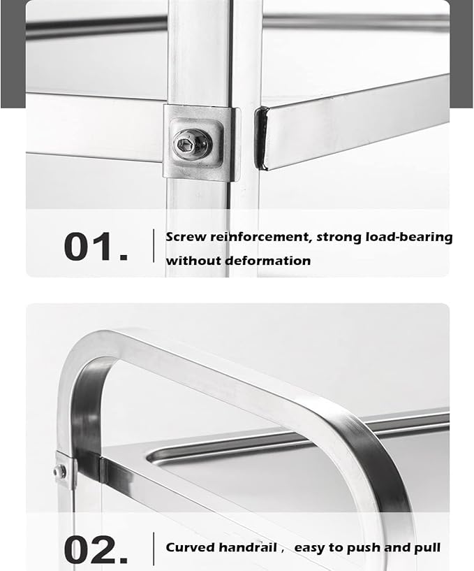 uyoyous Extra Large 3 Tier Stainless Steel Utility Cart 37x20x37 inch | Heavy Duty Rolling Cart Food Storage Service Trolley with 360° Rotatable Wheels for Kitchen Hotel Restaurant Home Use