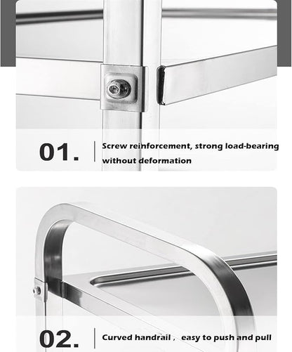 uyoyous Extra Large 3 Tier Stainless Steel Utility Cart 37x20x37 inch | Heavy Duty Rolling Cart Food Storage Service Trolley with 360° Rotatable Wheels for Kitchen Hotel Restaurant Home Use