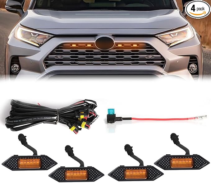LED Grille Lights For Toyota RAV4 2019-2024 Amber Shell Amber Grill Light 4 Pcs