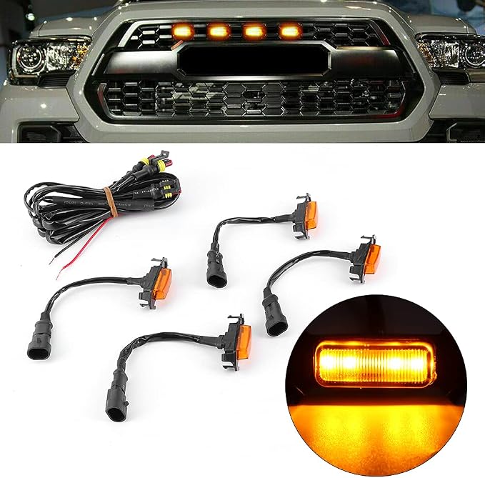 4PCS 12V Car LED Grille Light High Brightness Accessory ABS Material Black Lens White Light Yellow (Yellow Shell)