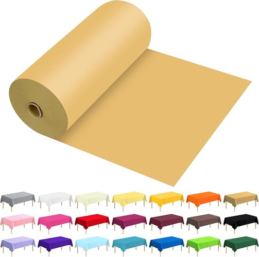 54 Inch X 300 Feet Plastic Table Cover Roll Premium Disposable Plastic Tablecloth for All Type/Shape Tables | Picnic, Party, Banquet, Birthdays, Weddings (Gold, 54 Inch X 300 Feet)