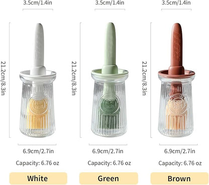 Oil Dispenser with Brush - Glass Olive Oil Dispenser for Kitchen, 3 IN 1 Oil Dispenser Bottle with Silicone Basting Brush for Cooking Vinegar Sauce BBQ Grill Frying (Brown/White)