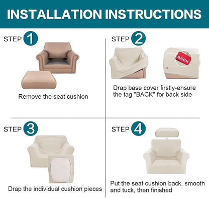 Turquoize 2 Piece Chair Covers Armchair Slipcovers for Living Room Armchair Sofa Cover with Individual Cushion Covers Feature Jacquard Fabric (Chair, Island Fossi)