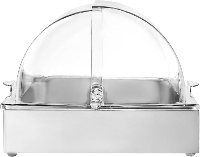 VEVOR Countertop Food Serving Display Container, 1 x 1 Pan Stainless Steel Food Serving Tray, Buffet Condiment Dispenser Display Rack with Clear Lid & 3 Ice Trays, for Restaurant Hotel Kitchen Party