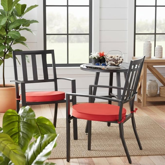 Set of 2 Outdoor 18 inch Round Patio Dining Chair Pads – Comfortable Fiber-Filled Seat Cushions with Ties, Reversible Polyester Fabric - Salsa Red