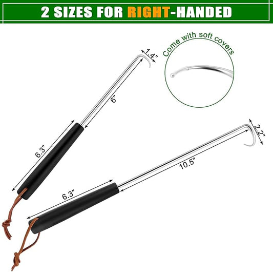 HaSteeL Meat Hook Flipper Set of 2, Stainless Steel Pigtail Food Flipper Turner 12Inch & 17Inch, BBQ Accessories Great for Grilling Smoking Frying, Long Body & ABS Handle, Easy to Clean & Right Handed
