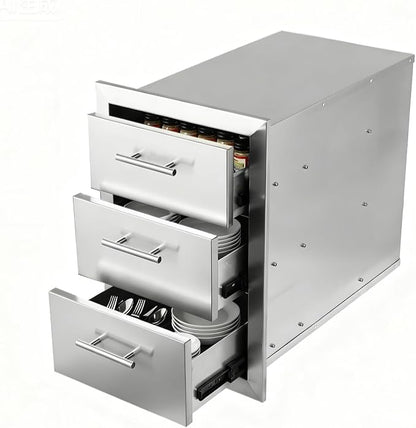 Outdoor Kitchen Drawers with Triple-Access & Handles ，18" W x 23" H x 23" D Stainless Steel Flush Mount Modular Cabinet for BBQ Islands & Patios