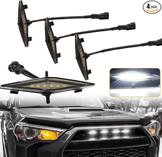 White Grille Lights for 4Runner TRD Pro 2014-2023, Smoked Shell LED Grill Light for 4Runner TRD Off-Road, Limited, SR5 2014-2019 with Fuse